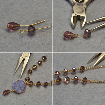 Collier pendentifs améthyste violette-3