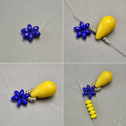 Boucles d'oreilles fleur 2 trou en perles de rocaille avec perles turquoise-3