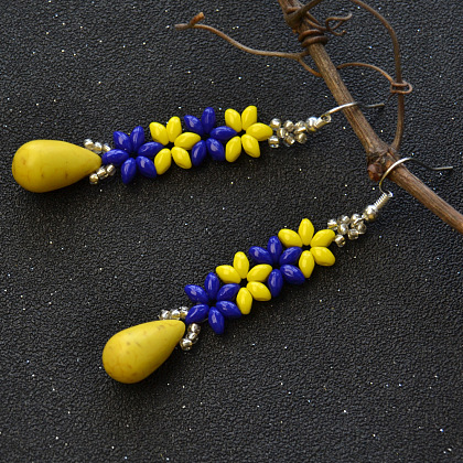 Boucles d'oreilles fleur 2 trou en perles de rocaille avec perles turquoise-5