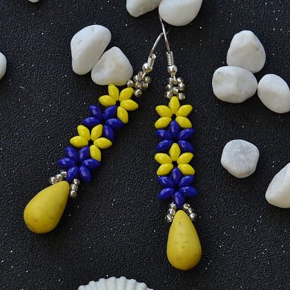 Boucles d'oreilles fleur 2 trou en perles de rocaille avec perles turquoise-6