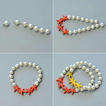Pulsera de cuentas turquesas de estrella de mar con cuentas de perlas de vidrio-3