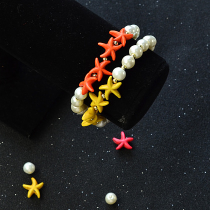 Bracelet de perles turquoise étoile de mer avec perles de verre-4