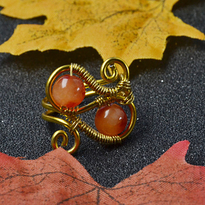 Orange Jade Bead Wire Wrapped Ring-1