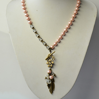 Collier pendentif perle rose-1