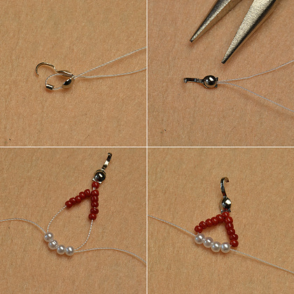 Bracelet nœud en perles avec perles de rocaille rouges-3