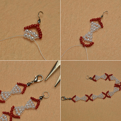 Bracelet nœud en perles avec perles de rocaille rouges-4