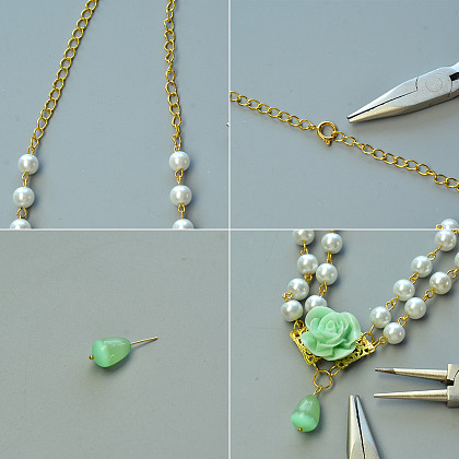 Collier pendentif en perles de résine de fleur avec perles de perles-5