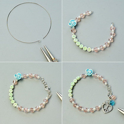 Bracelets de perles acryliques alphabet avec perles de verre-3