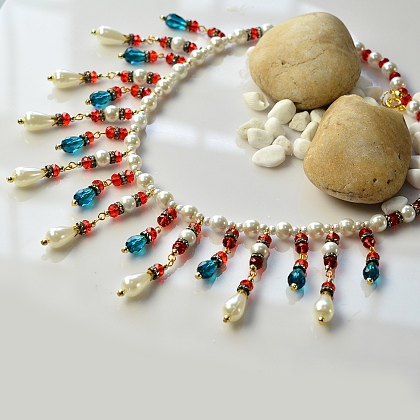 Pretty Drop Glass and Pearl Beads Bib Necklace-1