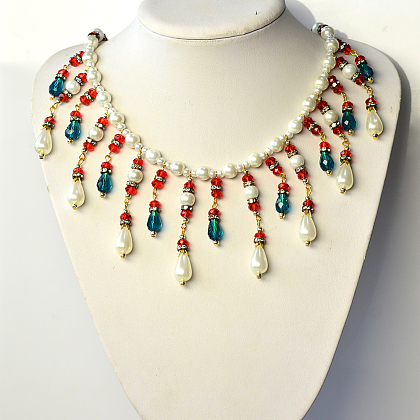 Pretty Drop Glass and Pearl Beads Bib Necklace-6