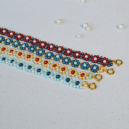 Pearl Bead Flower Bracelets-7