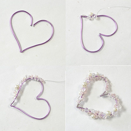 Purple Wire Wrapped Heart Pendant Necklace-3