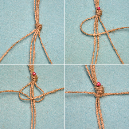 Bracelet tressé en cordon de chanvre avec perles acryliques fleurs-3