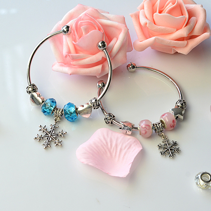 Bracelet de perles européen avec pendentifs flocon de neige-1