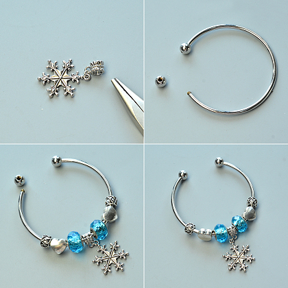 Bracelet de perles européen avec pendentifs flocon de neige-3