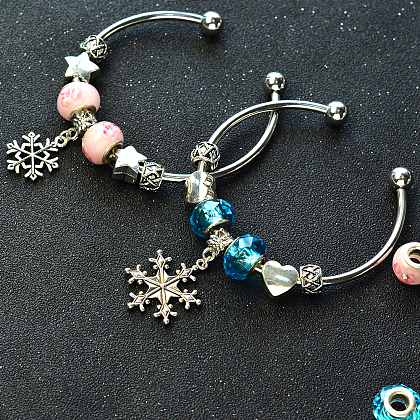 European Bead Bracelet with Snowflake Pendants-5