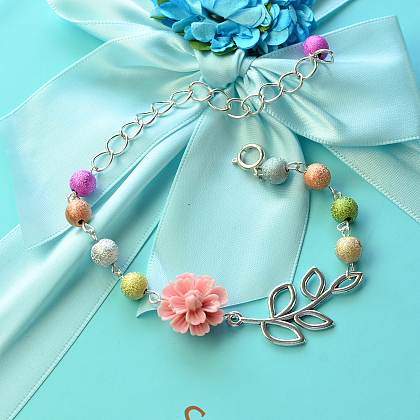 Bracelet en perles acryliques mates avec pendentif branche-1