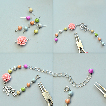 Bracelet en perles acryliques mates avec pendentif branche-3