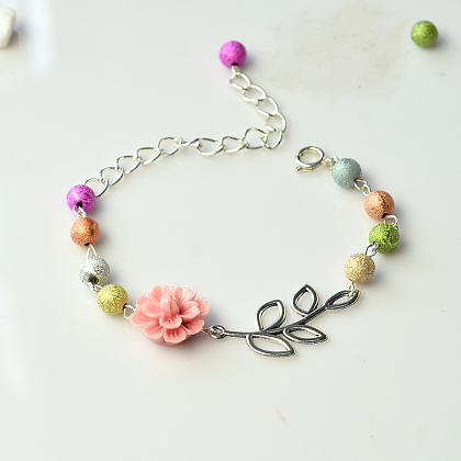 Matte Acrylic Beads Bracelet with Branch Pendant-4