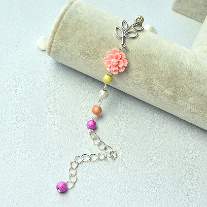 Bracelet en perles acryliques mates avec pendentif branche-5