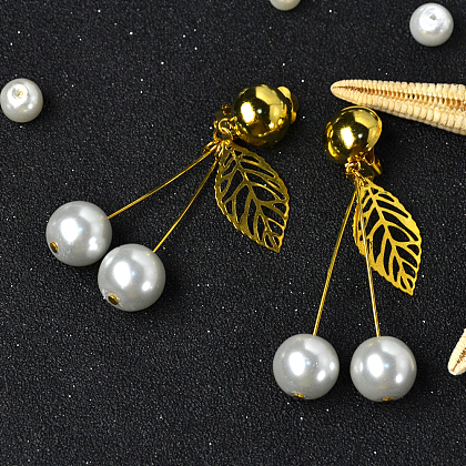 Pearl Glass Bead and Leaf pendants Earrings-1