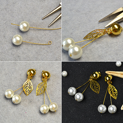 Pearl Glass Bead and Leaf pendants Earrings-3