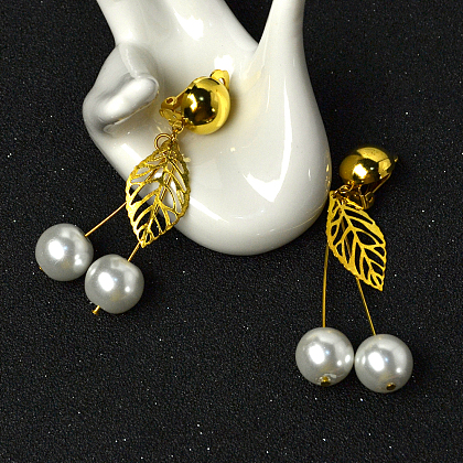 Pearl Glass Bead and Leaf pendants Earrings-6