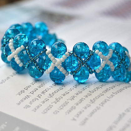 Bracelet de perles de verre craquelées bleues-1