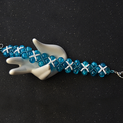 Bracelet de perles de verre craquelées bleues-6