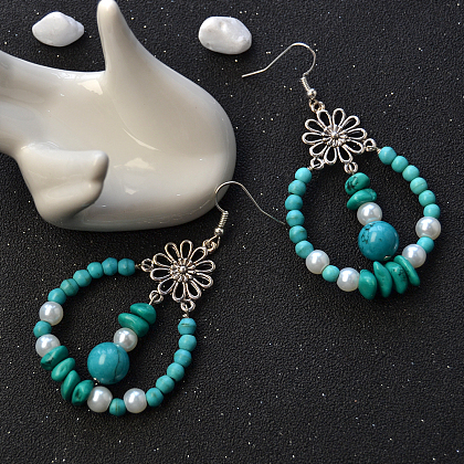 Turquoise Bead Hoop Earrings-4