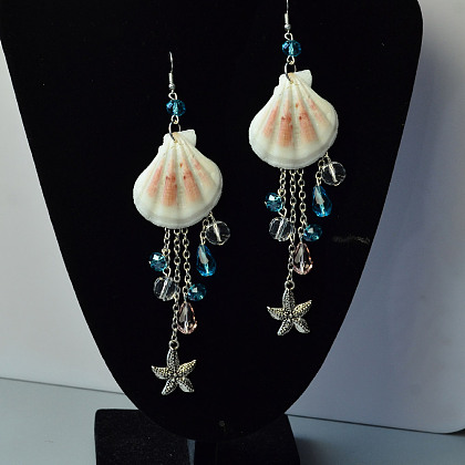 Boucles d'oreilles pendantes en perles de coquillage-4