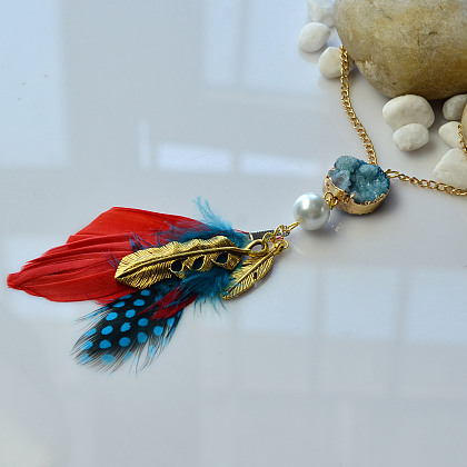 Fashion Feather Pendant Cluster Necklace-1