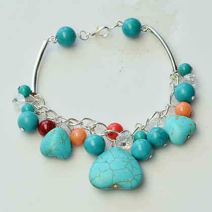 Bracelet pendant de perles turquoise avec perles de jade-1