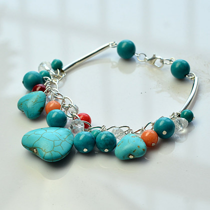 Bracelet pendant de perles turquoise avec perles de jade-5