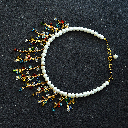 Collier pendentif en perles de verre cube-5