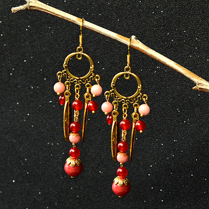 Boucles d'oreilles pendantes en perles de jade de style vintage-1