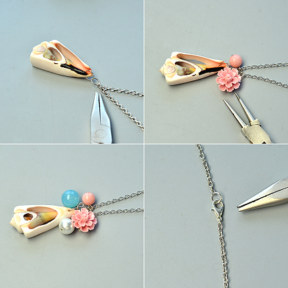 Collier pendentif en grappe de perles de pierres précieuses avec perles de coquillage-3