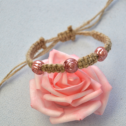 Pink Flower Acrylic Beads Braided Bracelet-6