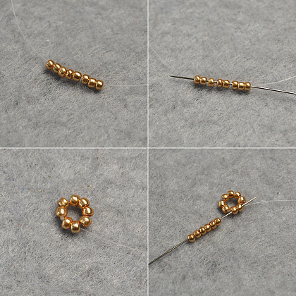 Saatperlen nähen einen quadratischen Ring mit Glasperlen und Perlen-3