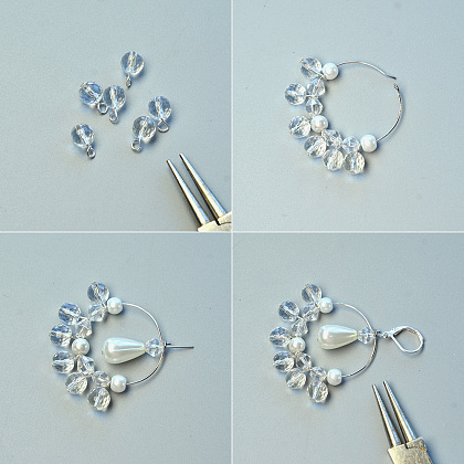 Drop Pearl Beads Hoop Earrings with Crystal Glass Beads-3