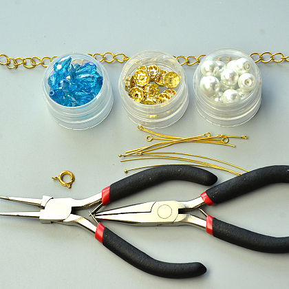 Blaue Tropfen-Lätzchen-Halskette mit galvanisierten Glasperlen-2
