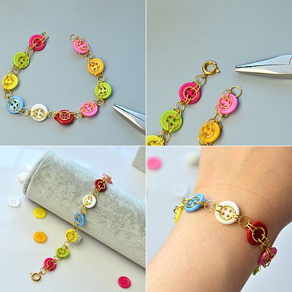 Bracelet boutons en acrylique avec anneaux ouverts-4