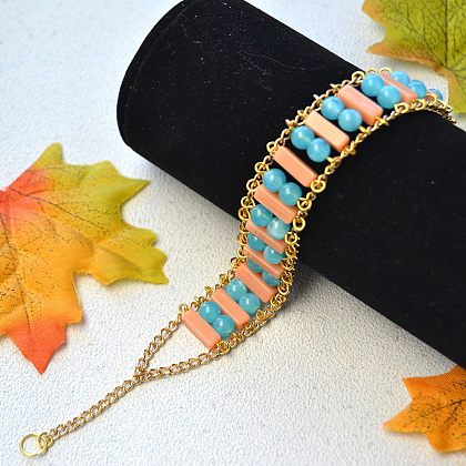 Bracelet de perles acryliques imitation pierres précieuses double couleur-1