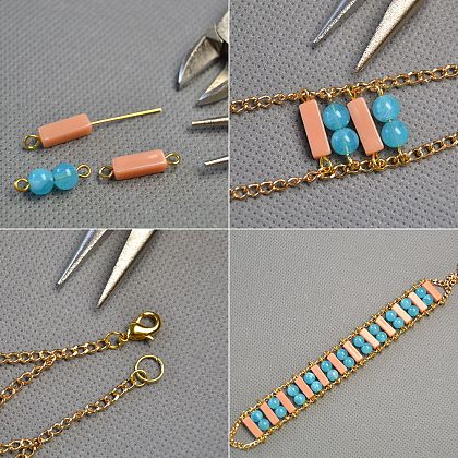 Bracelet de perles acryliques imitation pierres précieuses double couleur-3