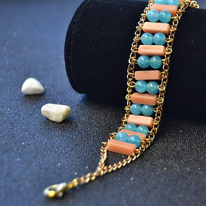 Bracelet de perles acryliques imitation pierres précieuses double couleur-5