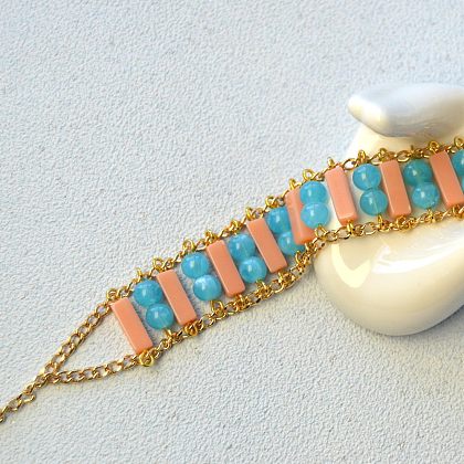 Bracelet de perles acryliques imitation pierres précieuses double couleur-7