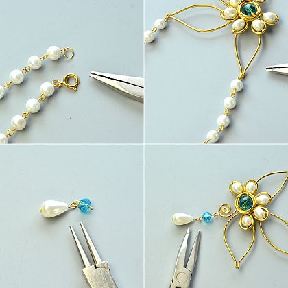 Collier pendentif en perles de perles enveloppées de fil-5
