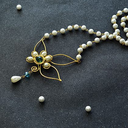 Wire Wrapped Pearl Beads Pendant Necklace-6