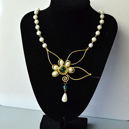 Collier pendentif en perles de perles enveloppées de fil-7