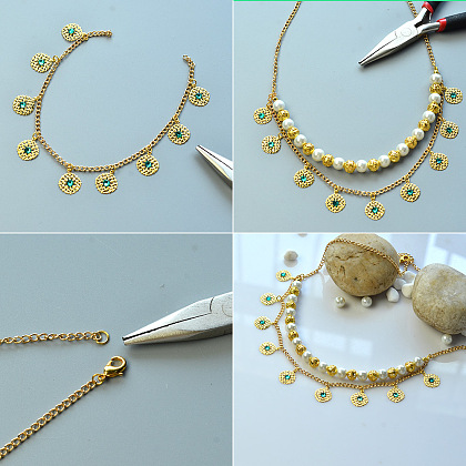 Two-strand Brass Flower Filigree Pendants Necklace-4
